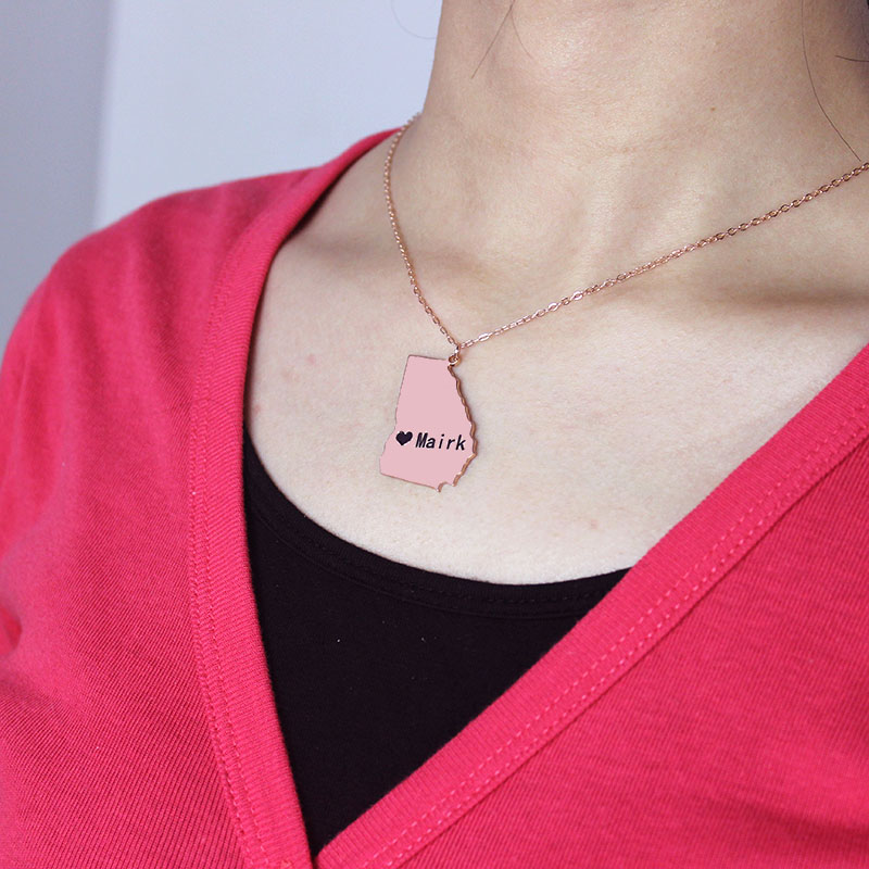 Personalisierte Georgia State Halskette mit Herzanh&auml;nger in Ros&eacute;gold - HeartName