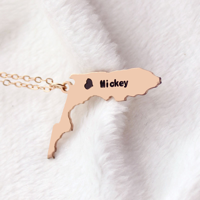 Personalisierte Florida State USA Karte Halskette mit Herzanh&auml;nger in Ros&eacute;gold