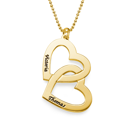 Personalisierte Gold &uuml;berzogene 18CT Herz-in-Herz Halskette