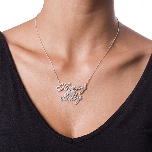Personalisierte Silber Zwei Namen Herz Liebes Halskette - Perfektes Geschenk f&uuml;r Paare