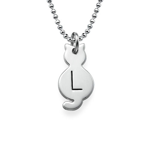 Kleine Katzen Halskette mit Initial aus Sterling Silber - Hochwertiger Schmuck