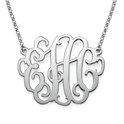 Personalisierte 2 Zoll Silber Monogramm Halskette - Gro&szlig;es Design