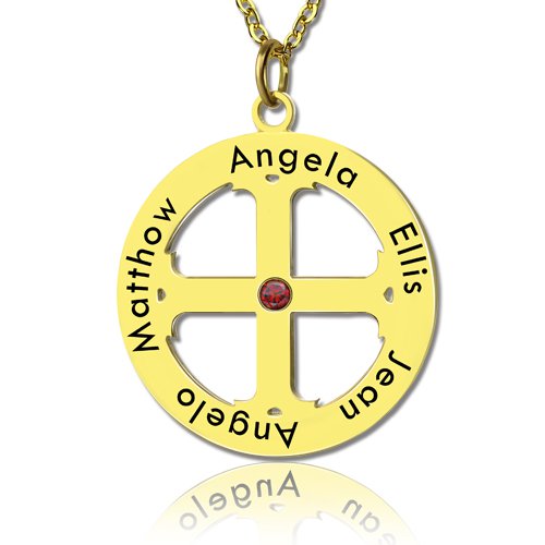 Kreuz Name Halskette mit Kreis Rahmen - 18 Karat vergoldet - 925 Silber