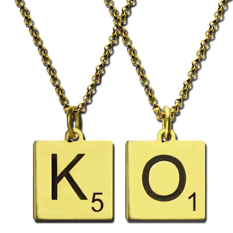 Personalisierte Scrabble Anfangsbuchstaben Halskette - 18 Karat vergoldet