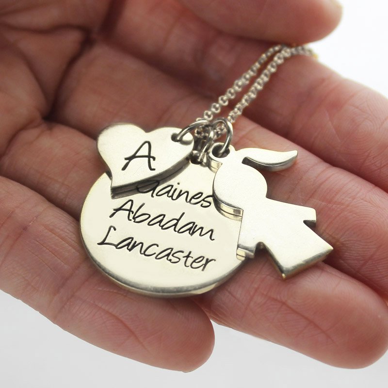 Personalisierte Mutter Halskette mit Kindernamen Charm aus Sterling Silber - Geschenk f&uuml;r M&uuml;tter