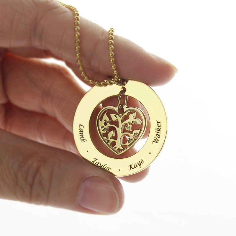 18kt Gold &uuml;berzogene Kreis Stammbaum Anh&auml;nger Halskette