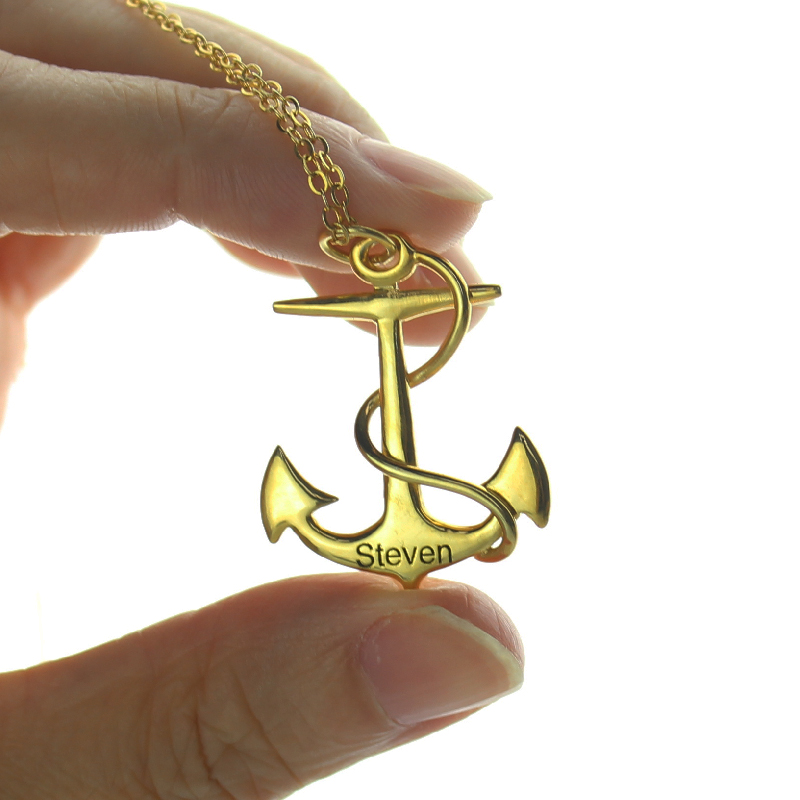 Personalisierte Ankerkette Anh&auml;nger aus 18ct vergoldetem Silber mit Gravur - Individuell gestaltet
