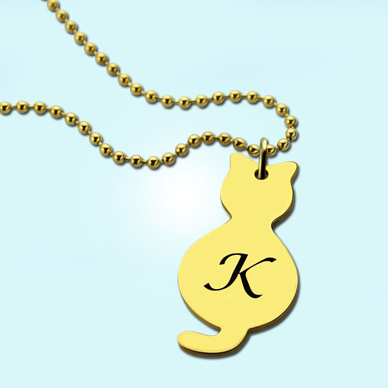 Gold &uuml;ber Katze Initial Anh&auml;nger Halskette - Hochwertiger Schmuck in Gold - Personalisierte Geschenkidee