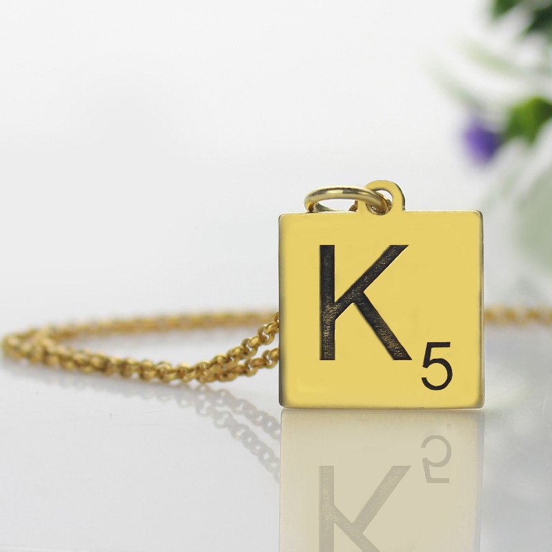 Personalisierte Scrabble Anfangsbuchstaben Halskette - 18 Karat vergoldet