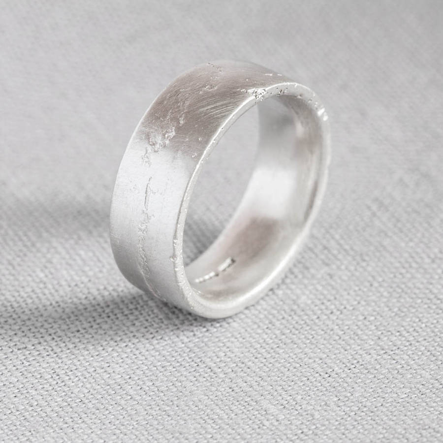 Sterling Silber Flacher Sandguss Ehering - Hochwertiger Schmuck aus Silber