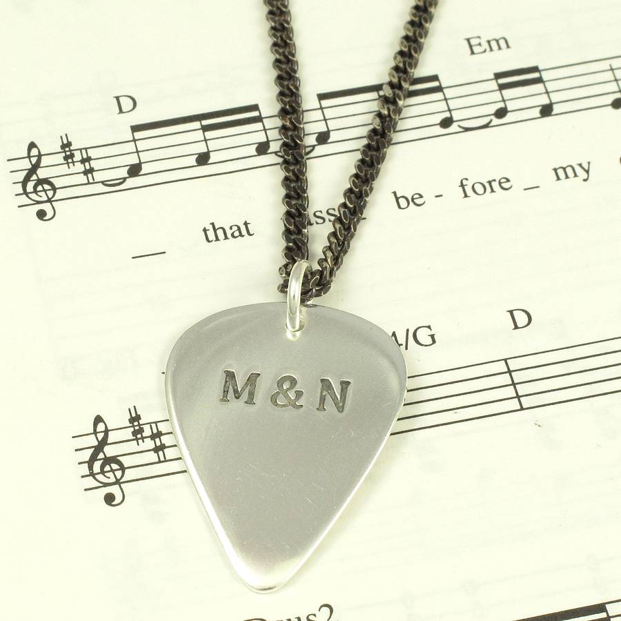 Personalisierte M&auml;nner Silber Plektrum Halskette - Individuell graviert - Geschenk f&uuml;r Musiker