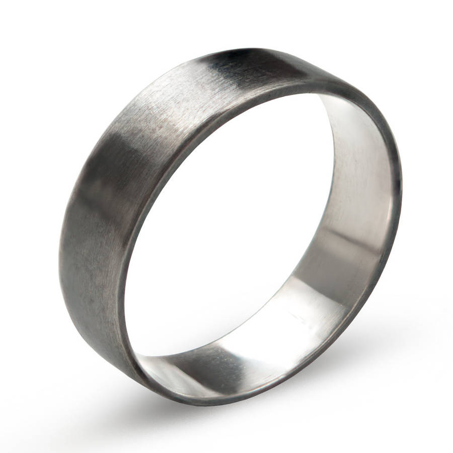 Sterling Silber Oxidierter Flacher Hochzeitsband Ring - Hochwertiger Schmuck